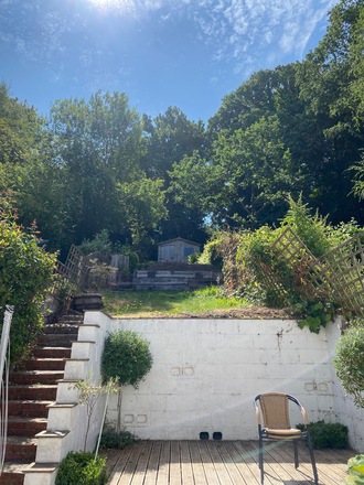 Long narrow garden with both sunny spots and shady areas