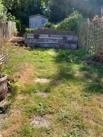 Long narrow garden with both sunny spots and shady areas
